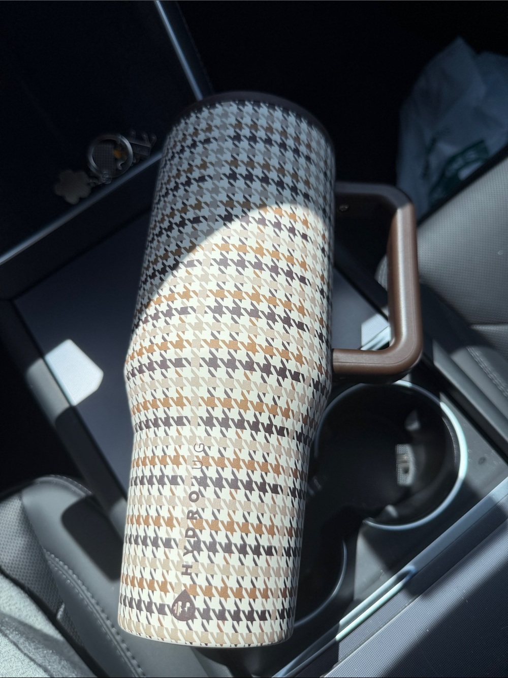 Hydro Flask Houndstooth Travel Tumbler - Brown, Cream